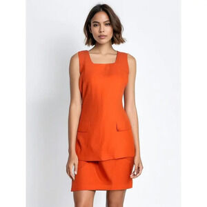 Vintage NY Sake‎ Women’s Size 12 Orange Linen Blend Square Neck Sleeveless Dress